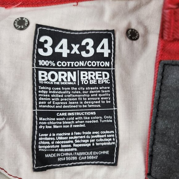 Express Jeans Mens 34x33 Red Rocco Slim Fit Straight Leg Denim - Picture 10 of 10